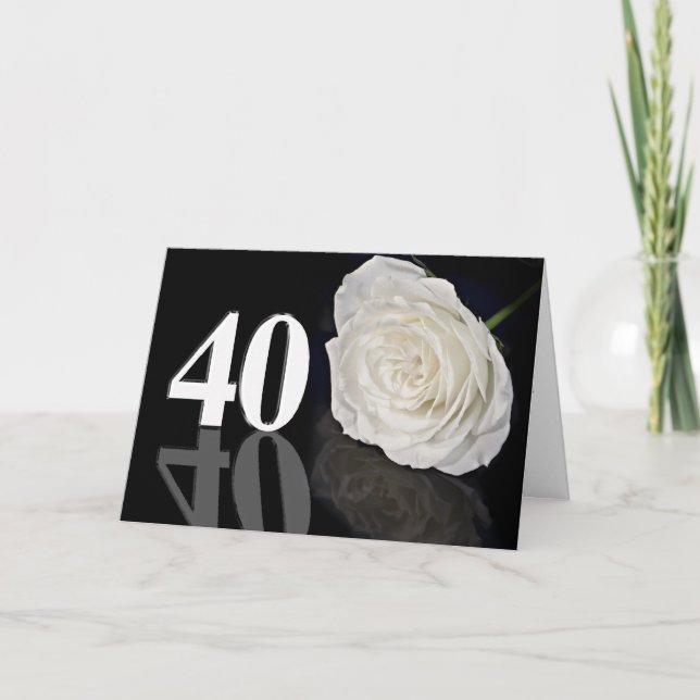 40.ª tarjeta de cumpleaños con una rosa blanca clá (Anverso)