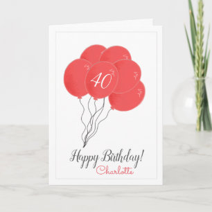 40.ª tarjeta de globo rosa de cumpleaños