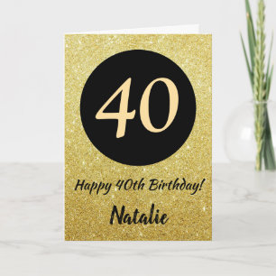 40.ª tarjeta de Purpurina feliz cumpleaños negro y