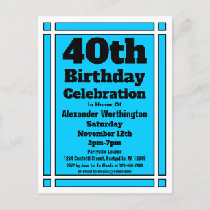 40.ª tarjeta postal azul brillante para la invitac