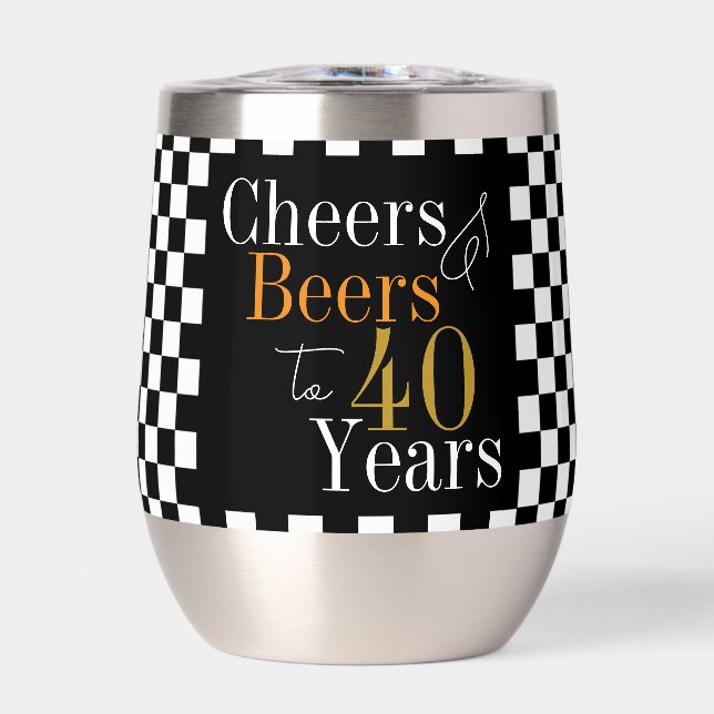 40.º cumpleaños Cheque de cerveza negro y blanco (Frente)