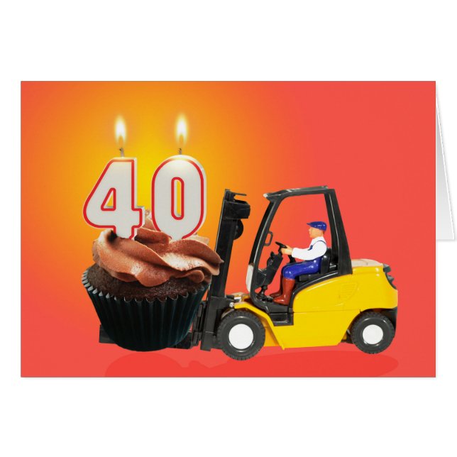 40.º cumpleaños con torta, velas y montacargas (Anverso (Horizontal))