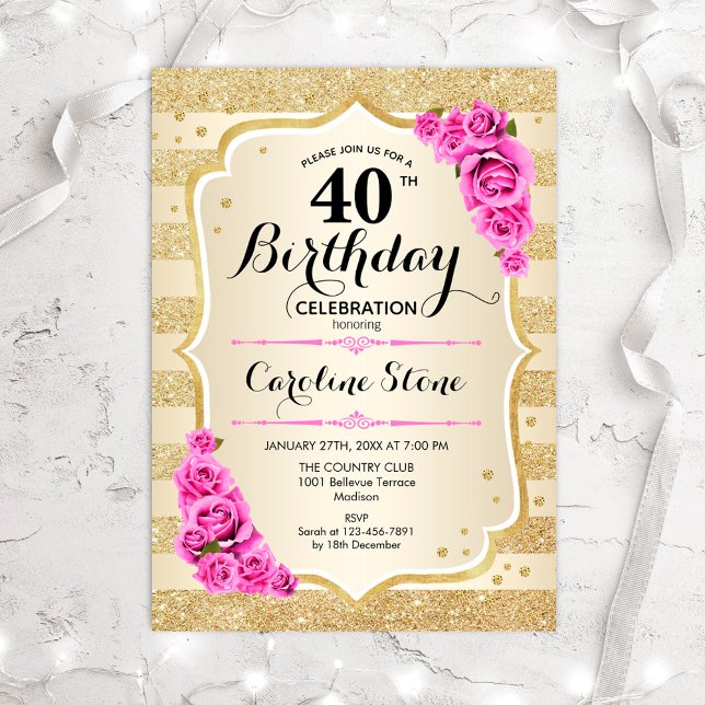 40.º Cumpleaños - Invitación de las franjas de oro (Subido por el creador)