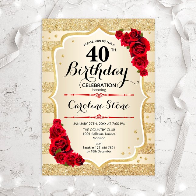 40.º cumpleaños - Invitación de Rosas de bandas de (Subido por el creador)