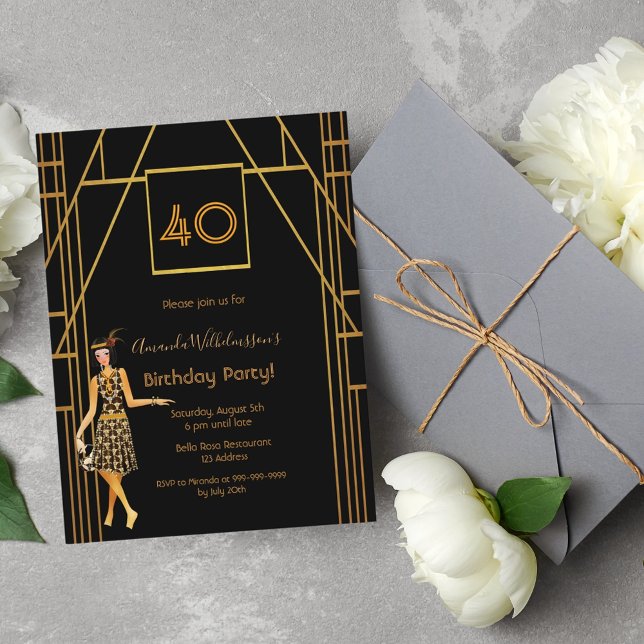 40.º cumpleaños invitación estilo deco de arte neg (Subido por el creador)
