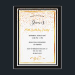 40.º fiesta de cumpleaños invitación de oro blanco<br><div class="desc">Una elegante tarjeta de invitación para una fiesta de cumpleaños por 40 años para hombres y mujeres. Plantillas para su información. Marcos de oro negros y falsos y lluvia dorada de confeti. Elegante fondo blanco, letras negras y doradas. El nombre está escrito con una escritura de estilo con letras a...</div>