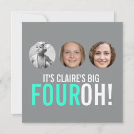 40.º FOUROH gris y rosa. Invitación de cumpleaños 