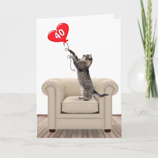 40.º gato de cumpleaños con tarjeta de globo cardí (Anverso)