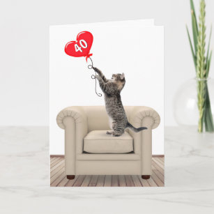 40.º gato de cumpleaños con tarjeta de globo cardí