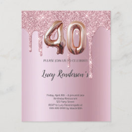 40.º globo rosa de oro purpurina Tarjeta de cumple