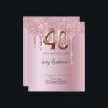40.º globo rosa de oro purpurina Tarjeta de cumple<br><div class="desc">Invitación del purpurina de plata por 40 años Una invitación moderna, elegante y glamorosa para un fiesta de 40 años. Un fondo falso de aspecto rosa, decorado con polvo purpurina. Personalice y agregue su nombre y detalles del fiesta. El número 40 se escribe con un tipo de letra en globo,...</div>