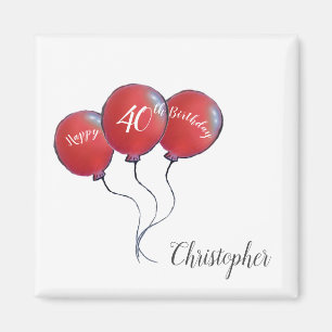 40.º imán de globo rojo de cumpleaños