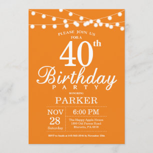 40.º Naranja de invitaciones de cumpleaños