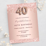 40.º rosa de cumpleaños invitación a goteo rosado<br><div class="desc">Una invitación moderna, elegante y glamurosa para un fiesta de 40 años. Un fondo rosa con goteos, pinturas con aspecto de goteo. El nombre está escrito con un guión moderno de estilo con letras de color rosa oscuro y dorado. Personalice y agregue los detalles de su fiesta. El número 40...</div>
