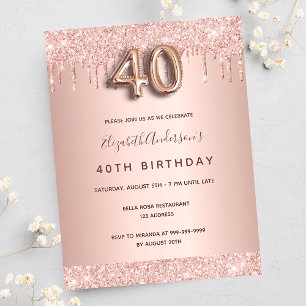 40.º rosa de cumpleaños invitación a goteo rosado 