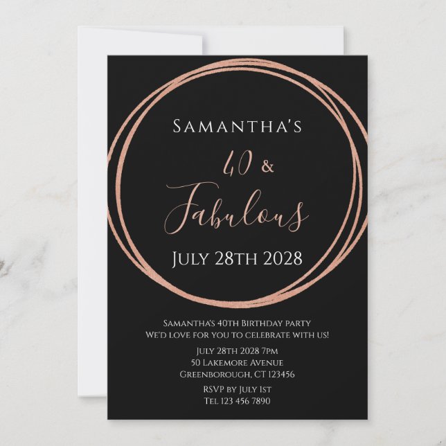 40.º Rosa de Cumpleaños Invitación a los Años Negr (Anverso)