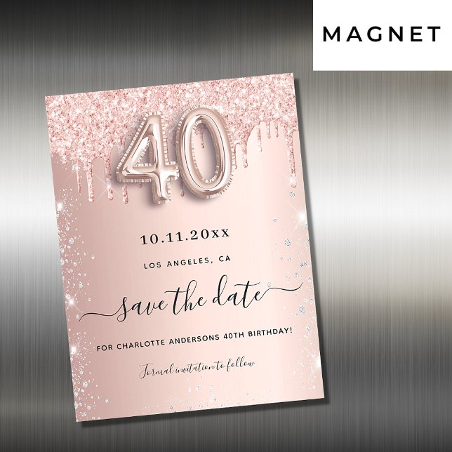 40.º rosa purpurina guardar el imán de fecha (Subido por el creador)