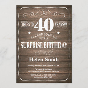 40.a invitación del cumpleaños de la sorpresa