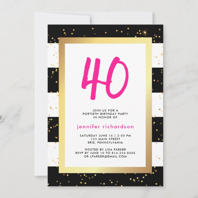 40.a invitación moderna de la fiesta de cumpleaños (Anverso)