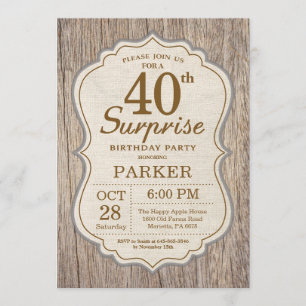 40.a madera de la invitación del cumpleaños de la