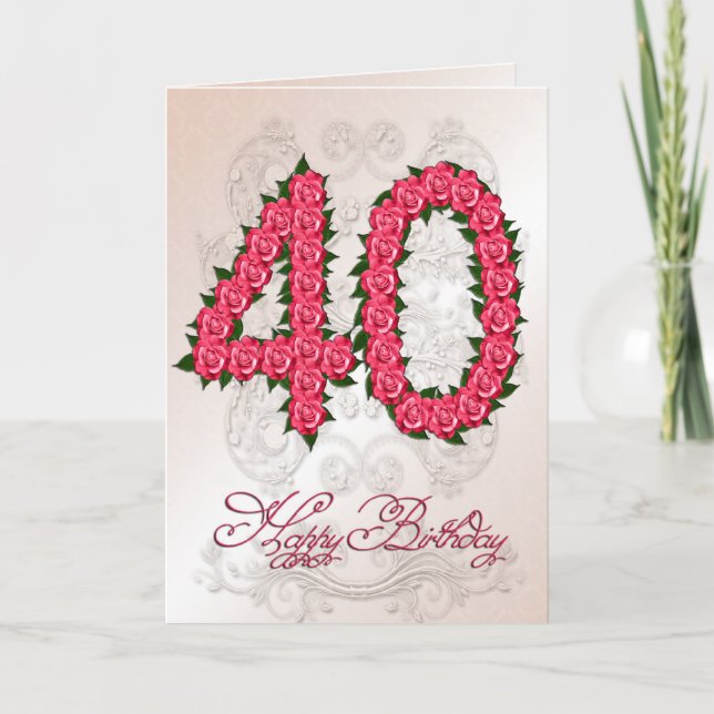 40.a tarjeta de cumpleaños con los rosas y las (Anverso)