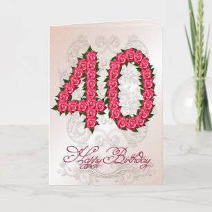 40.a tarjeta de cumpleaños con los rosas y las