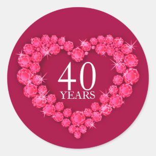 40 años de ruby corazón rojo y pegatina blanco