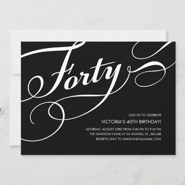 40.as invitaciones blancos y negros del cumpleaños (Anverso)