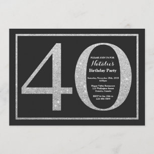 40 cumpleaños invitación Purpurina Plata Chalkboar