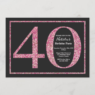 40 cumpleaños invitación Purpurina rosa Chalkboard