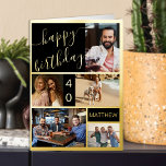 40 cumpleaños o cualquier edad 5 foto negro y oro<br><div class="desc">Tarjeta de cumpleaños de lujo de Relieve metalizado dorado que puedes personalizar con un nombre, cualquier edad y 5 fotos en la parte delantera, así como un saludo de cumpleaños personalizado en el interior. La plantilla de fotos se configura para crear automáticamente un collage de fotos de retrato vertical, horizontal...</div>