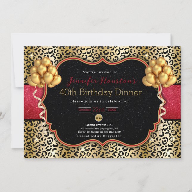 40 cumpleaños o cualquier edad invitación a leopar (Anverso)