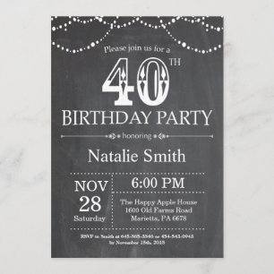 40° Día de Invitación a Chalkboard Luces de cadena