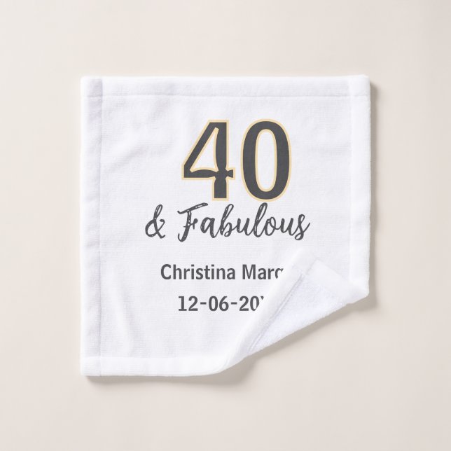 40 & fabulous gray yellow birthday calligraphy  (Toallita)