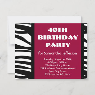 40 invitaciones de cebra rosada y negra
