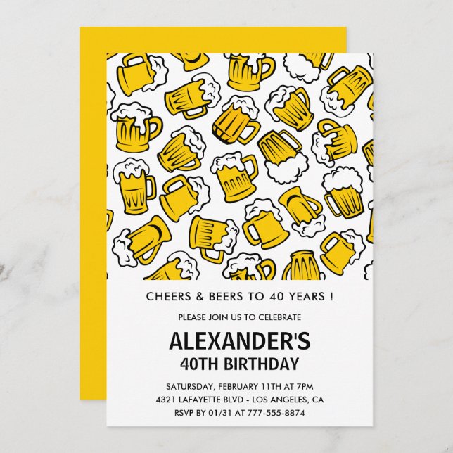 40 invitaciones de cumpleaños Hombres Saludos y Ce (Anverso / Reverso)