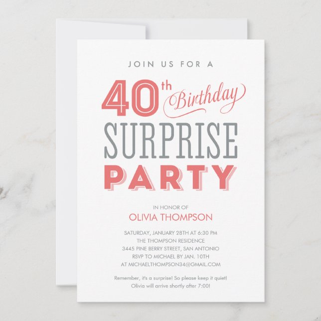 40 invitaciones de cumpleaños sorpresa (Anverso)