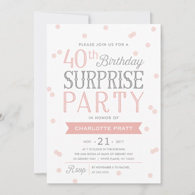 40.o Cumpleaños de la invitación el | del fiesta (Anverso)