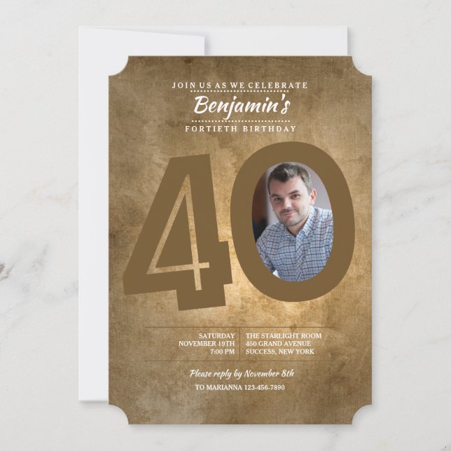 40.o Invitación de la foto del cumpleaños (Anverso)