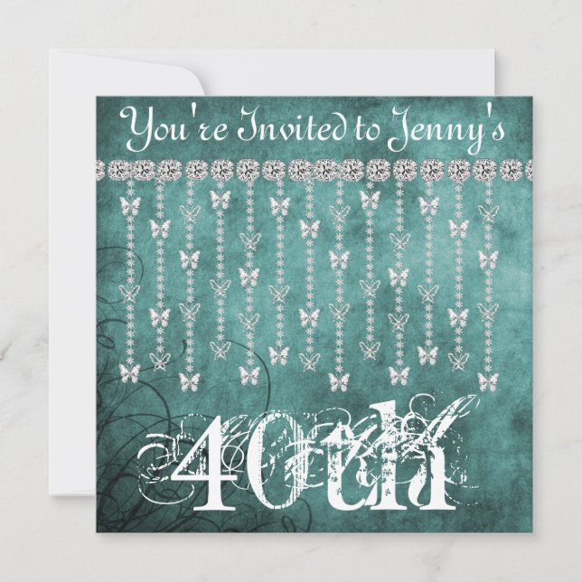 40.o Invitación de la mariposa BLING del (Anverso)