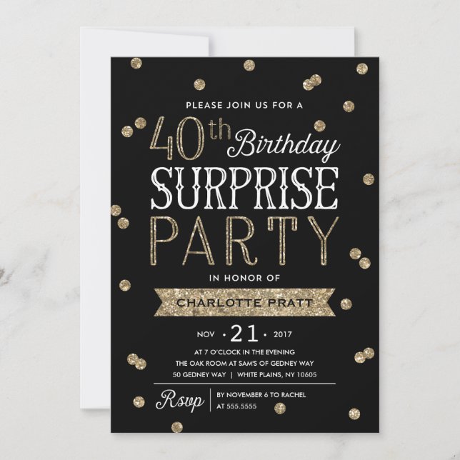 40.o Invitación del fiesta de sorpresa del confeti (Anverso)