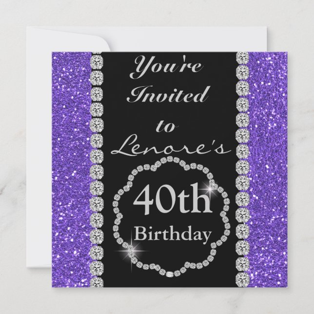 40.o Invitación púrpura de la fiesta de cumpleaños (Anverso)