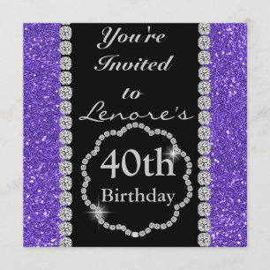 40.o Invitación púrpura de la fiesta de cumpleaños