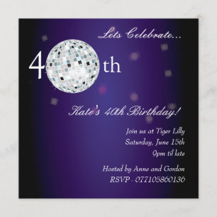 40.o Invitación púrpura del fiesta de la bola de