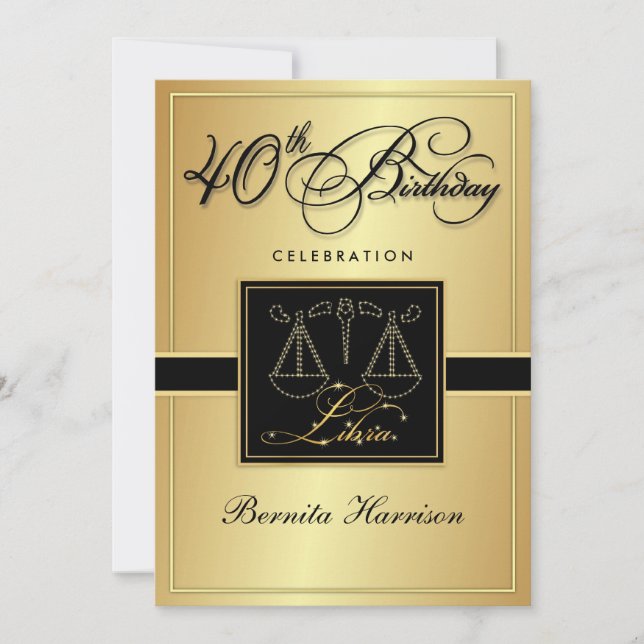 40.o Invitaciones del cumpleaños - libra del (Anverso)