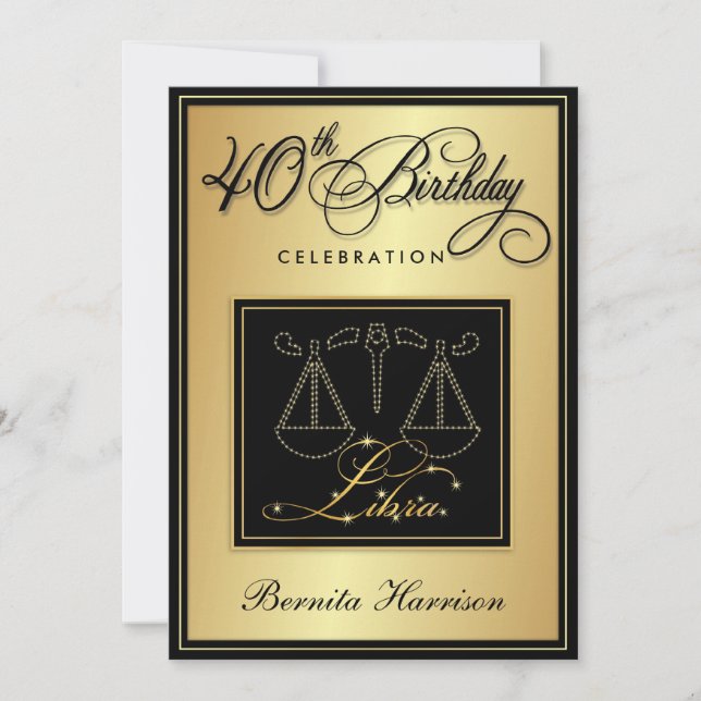 40.o Invitaciones del cumpleaños - libra del (Anverso)