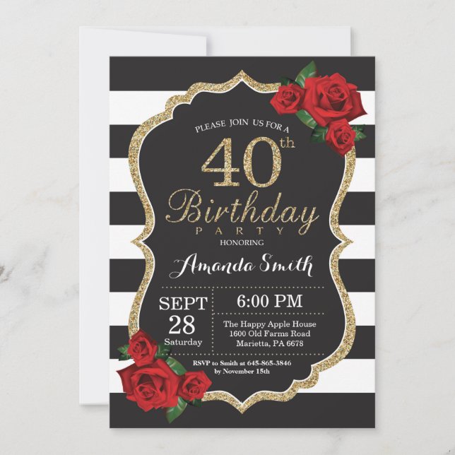 40.o purpurina del oro de la invitación del (Anverso)
