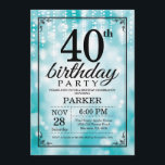 40.o Purpurina verde azulado de la invitación del<br><div class="desc">40.o Invitación del cumpleaños con las luces verde azuladas de la secuencia con los antecedentes verde azulados del purpurina. Cumpleaños verde azulado. Cumpleaños adulto. Los hombres o las mujeres Bday invitan. décimotercero décimo quinto décimosexto décimo octavo vigésimo 21ro trigésimo 40.o 50.o 60.o 70.o 80.o 90.o 100o, cualquier edad. Para el...</div>