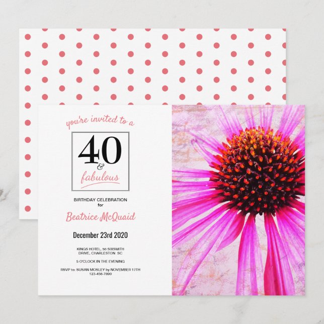 40 y fabulosa 40ª invitación fotográfica de cumple (Anverso / Reverso)