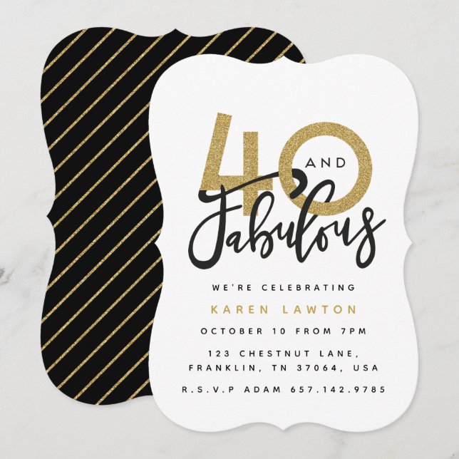 40 y fabulosa invitación a la fiesta de cumpleaños (Anverso / Reverso)